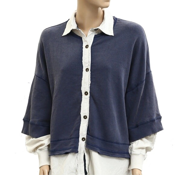 Free People We The Free Rebel Rebel Twofer Sweatshirt Top Cardigan L New 283288 - Picture 6 of 8
